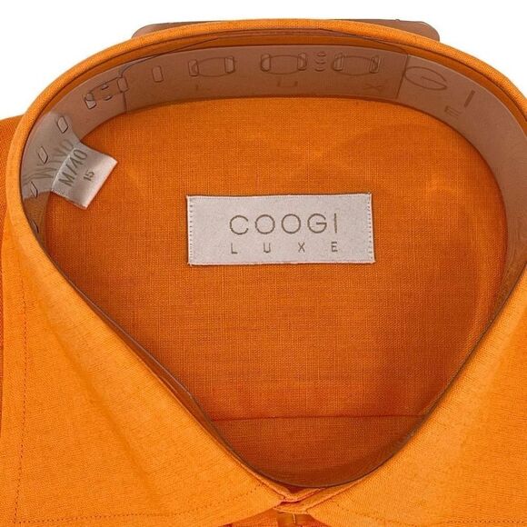 Coogi Luxe 100% Cotton Long Sleeve Button Up Dress Shirt Men M/40 15 Orange NEW - Picture 3 of 3